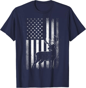 Hunting Hunters Deer USA US American Flag Camo Camoflage T-Shirt - T-Shirt | Navy