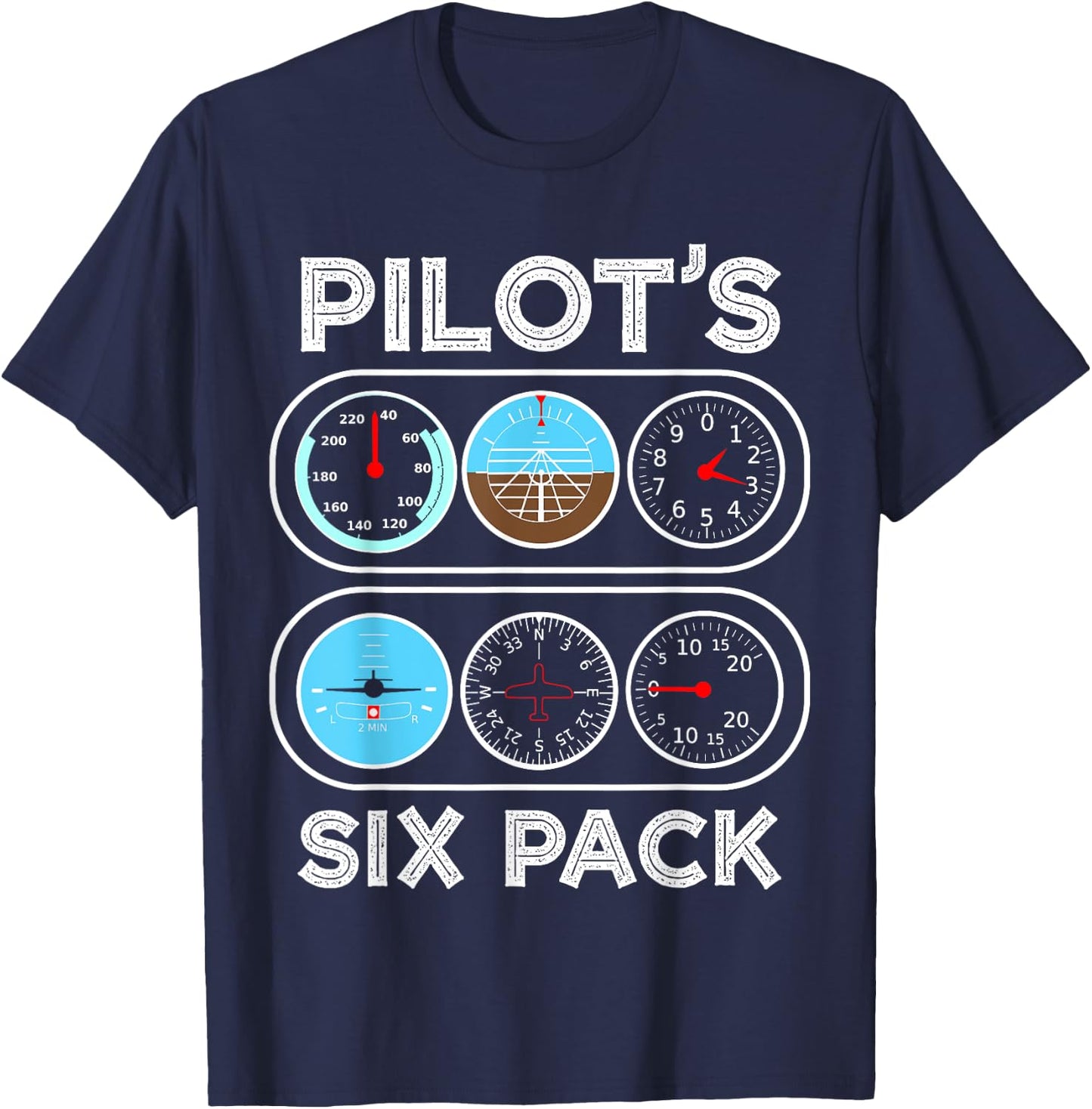Pilot Flight Airplane Shirts 360 | Six Pack | Flight Instruments Aviation Shirt T-Shirt - T-Shirt | Navy
