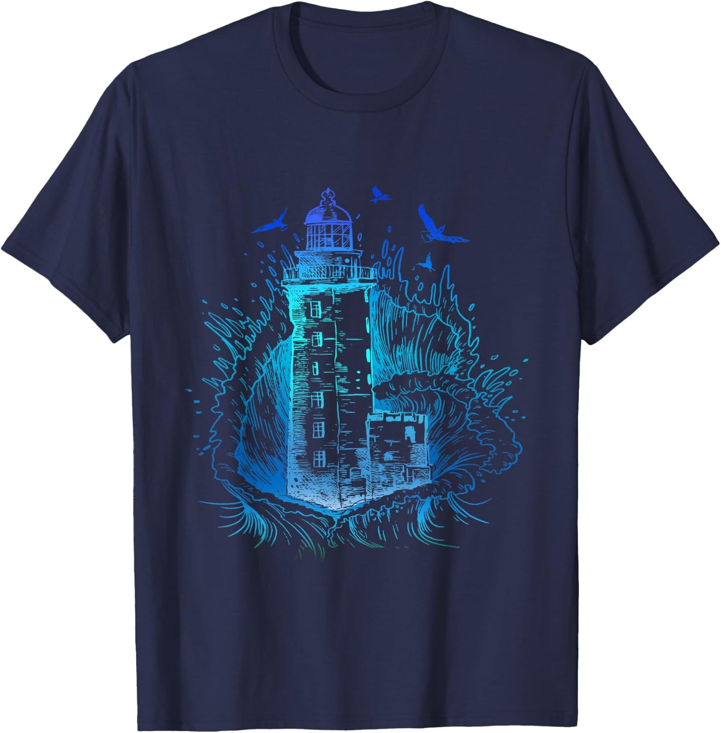 Lighthouse Seagull Beach Life Big Waves Seaside Life Sea T-Shirt - T-Shirt | Navy