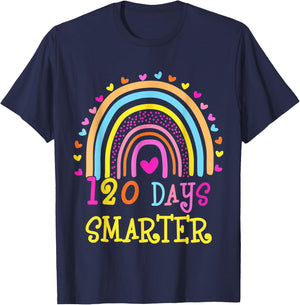 120th Day Of School Teacher 120 Days Smarter Rainbow Boys T-Shirt - T-Shirt | Navy