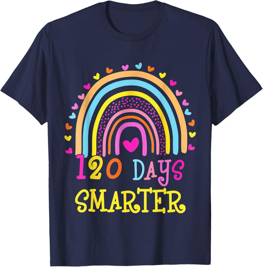 120th Day Of School Teacher 120 Days Smarter Rainbow Boys T-Shirt - T-Shirt | Navy