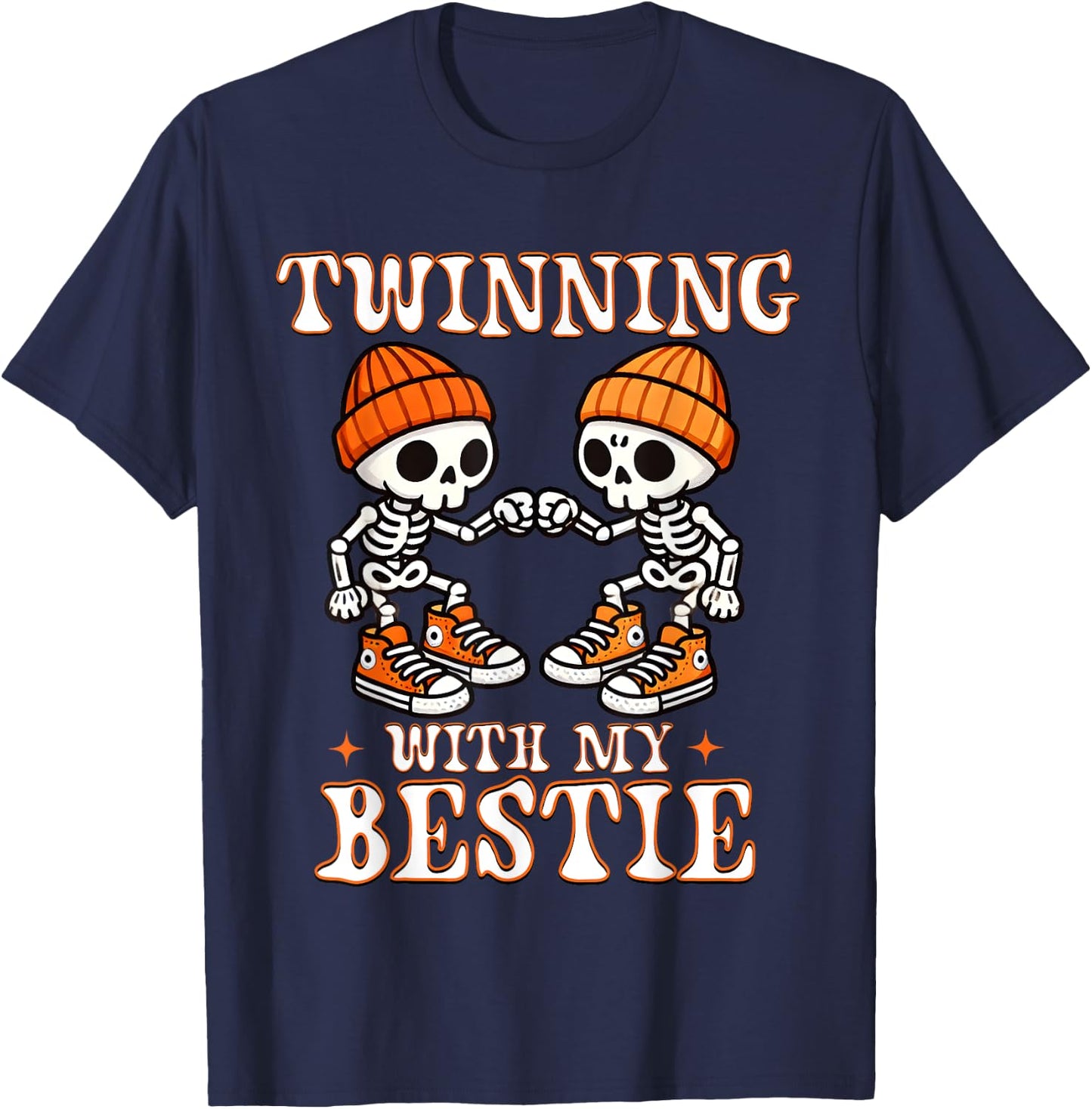 Twin Boys Twinning Halloween Best Friend Matching Skeleton T-Shirt - T-Shirt | Navy