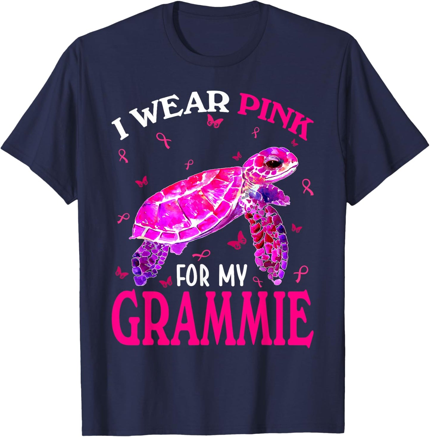 I Wear Pink For My Grammie Breast Cancer Turtle T-Shirt - T-Shirt | Navy