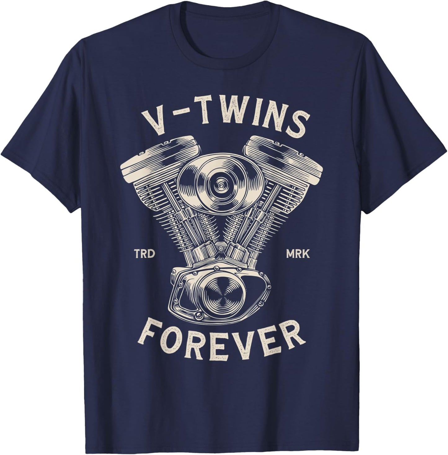 V-Twins Forever Vintage Motorcycle Engine Biker T-Shirt - T-Shirt | Navy