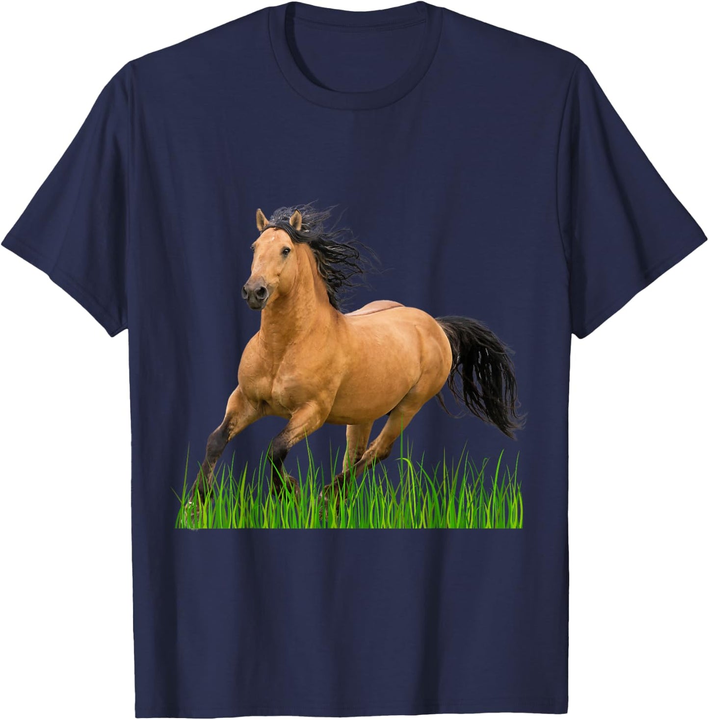 Horse Buckskin Mustang Horse Galloping Wild Horse T-Shirt - T-Shirt | Navy