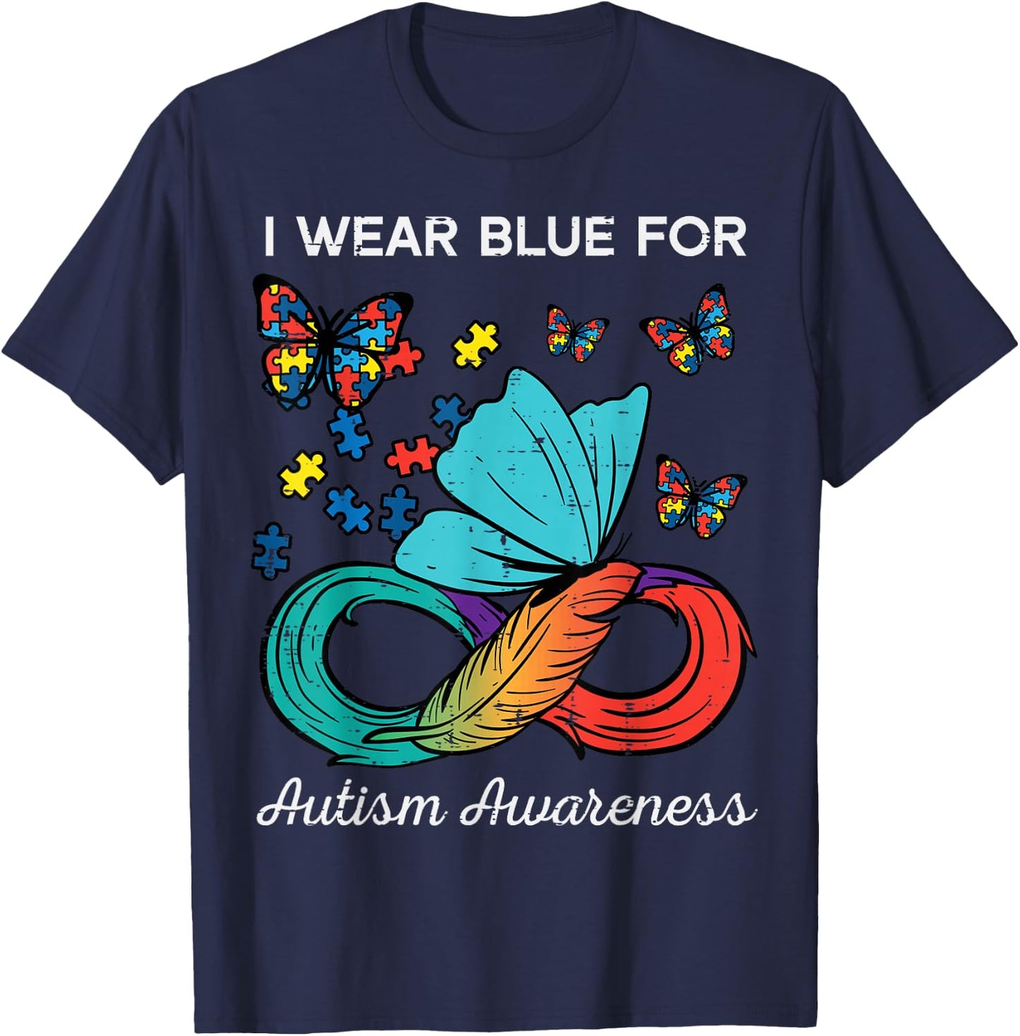 I Wear Blue For Autism Awareness Butterfly Men Women Kids T-Shirt - T-Shirt | Navy