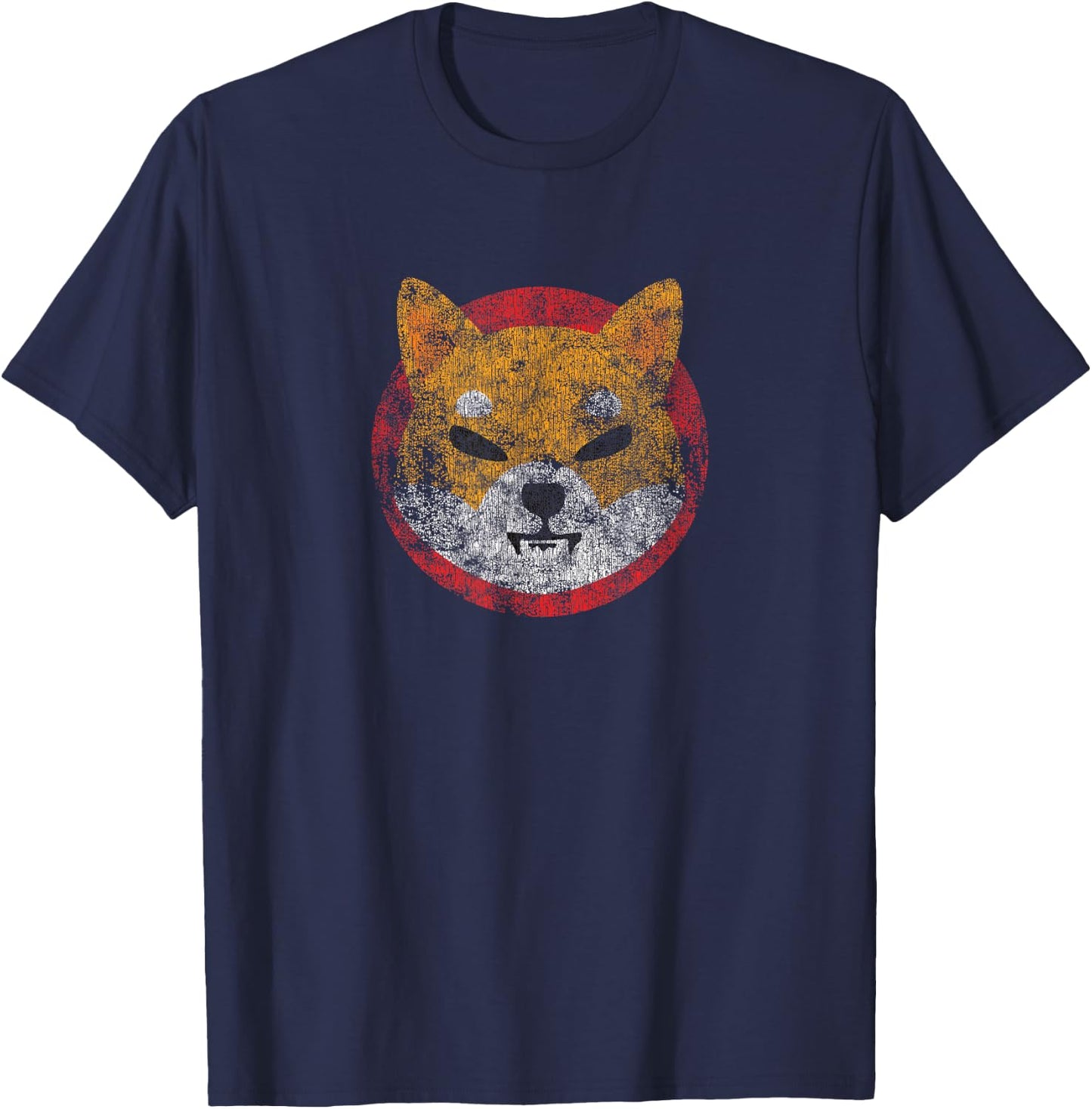 SHIB Shiba Inu Vintage Heavily Worn Look Crypto T-Shirt - T-Shirt | Navy