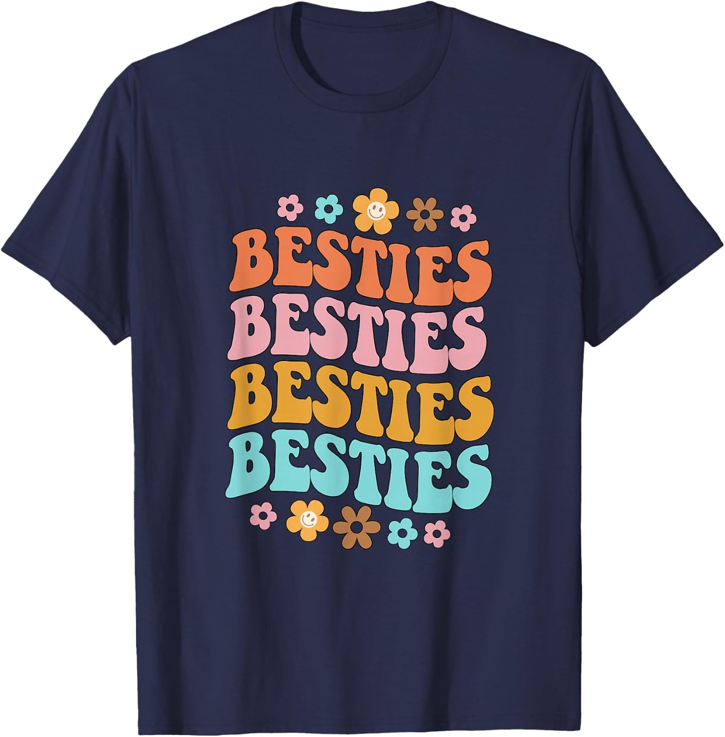 Bestie Groovy Theme BFF Cute Baby Girl Best Friends Sweetie T-Shirt - T-Shirt | Navy