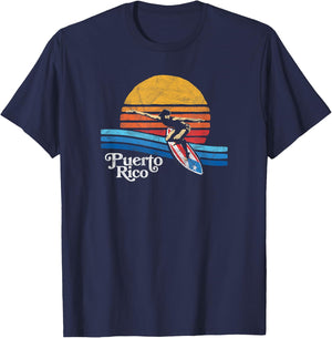 Puerto Rico Flag Retro Surfer Beach Shirt - Surfing PR! T-Shirt - T-Shirt | Navy
