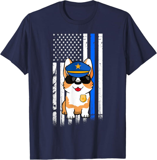 Police Corgi Back the Blue Law Enforcement Appreciation Gift T-Shirt - T-Shirt | Navy