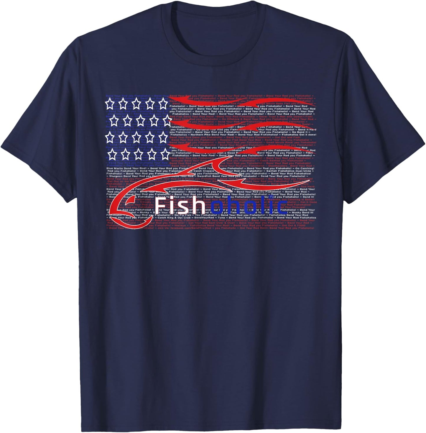 USA Flag Patriotic Fish Logo with Hidden Fishing Words T-Shirt - T-Shirt | Navy