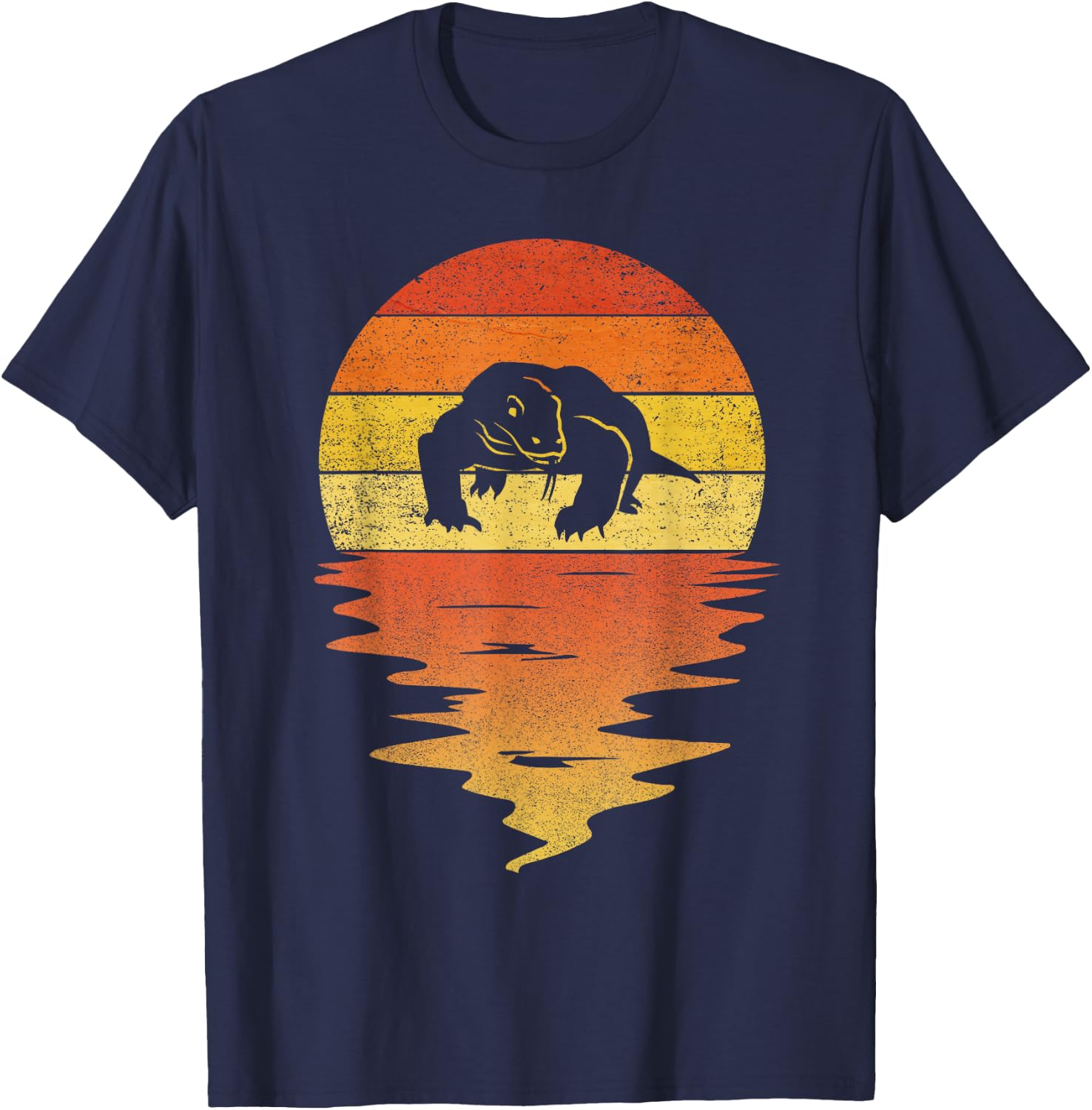 Komodo dragon shirt retro sunset 70s vintage Komodo dragon T-Shirt - T-Shirt | Navy
