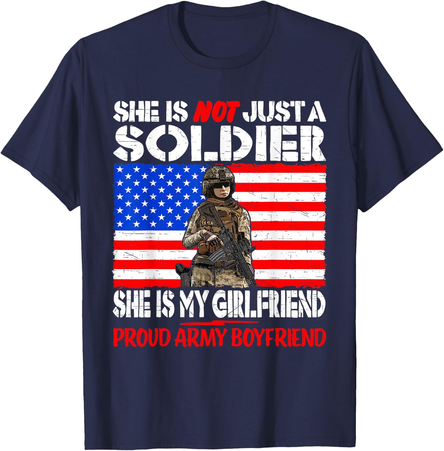 My Girlfriend Is A Soldier Proud Army Boyfriend Shirt Gifts T-Shirt - T-Shirt | Navy