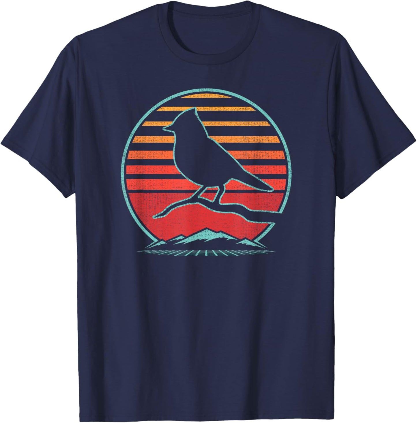 Titmouse Bird Retro Vintage 80s Style Birding Gift T-Shirt - T-Shirt | Navy