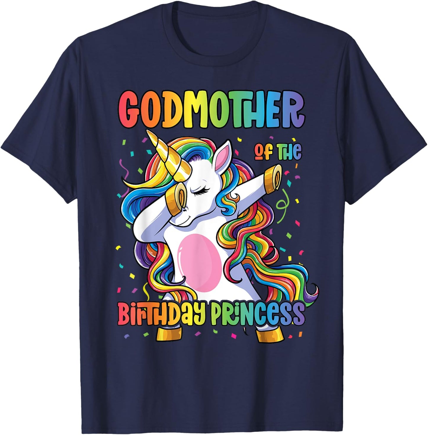 Godmother of the Birthday Princess Dabbing Unicorn Girl T-Shirt - T-Shirt | Navy