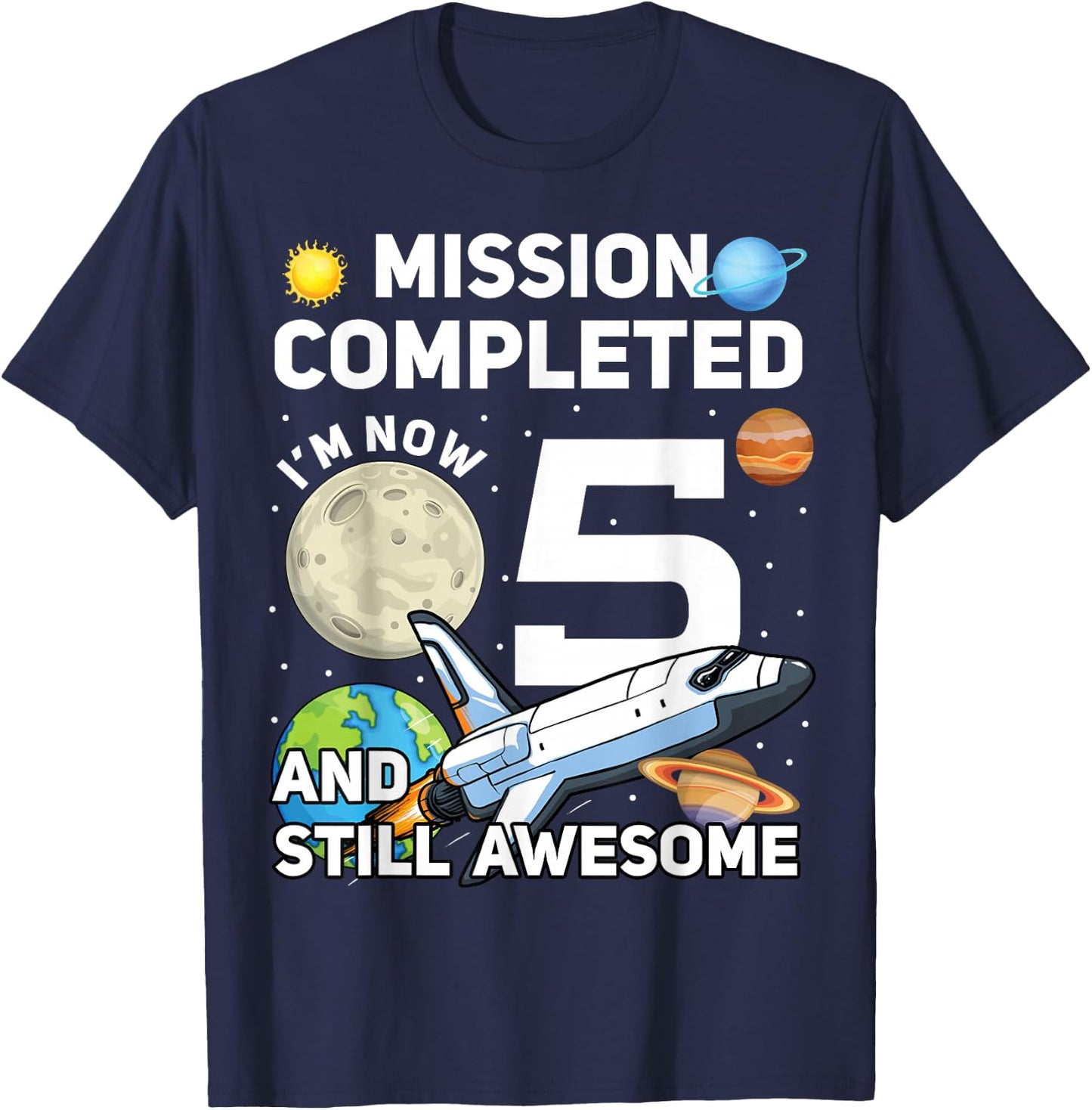 5th Space Birthday Space Birthday Party 5 Years Old T-Shirt - T-Shirt | Navy