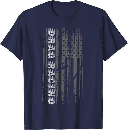 Drag Race Vintage Patriotic American Flag Drag Racing Kids Men T-Shirt - T-Shirt | Navy