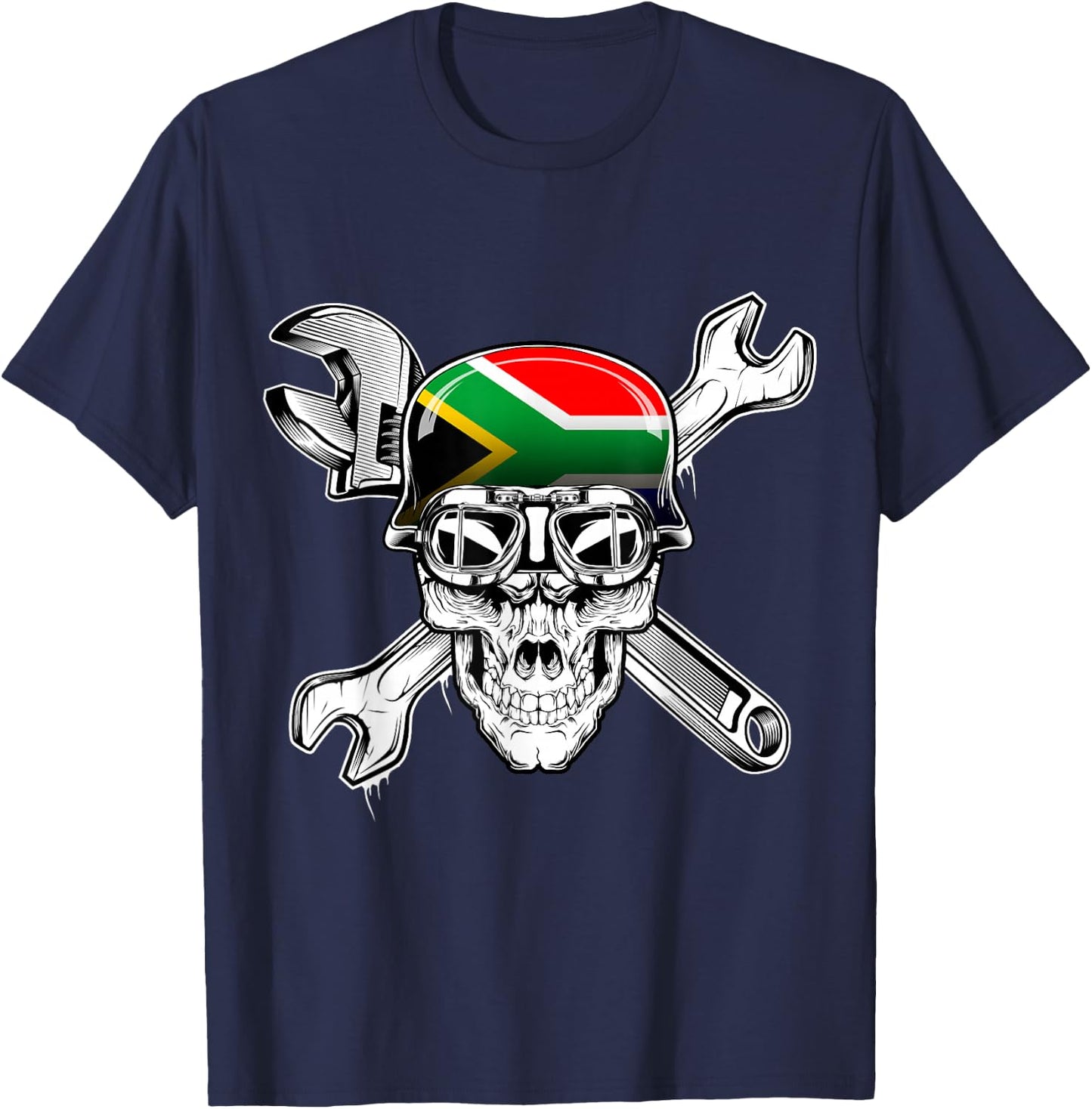South Africa Biker Skull Motorcycle Flag T-Shirt - T-Shirt | Navy