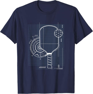 Pickleball Blueprint Patent Style Paddle Technical Graphic T-Shirt - T-Shirt | Navy