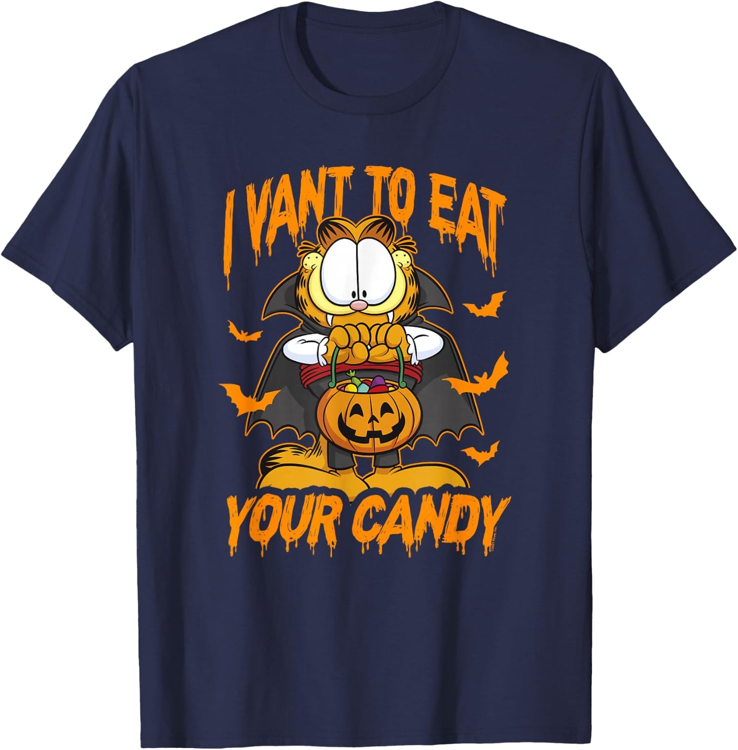 Garfield Halloween I Want To Eat Your Candy T-Shirt - T-Shirt | Navy