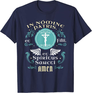 In nomine patris et filii Tradtional Latin Mass Catholic T-Shirt - T-Shirt | Navy
