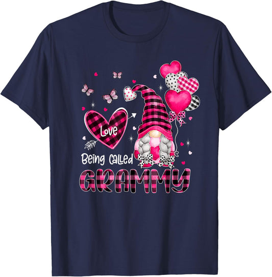 Plaid Love Being Called Grammy Gnome Valentines Day Family T-Shirt - T-Shirt | Navy