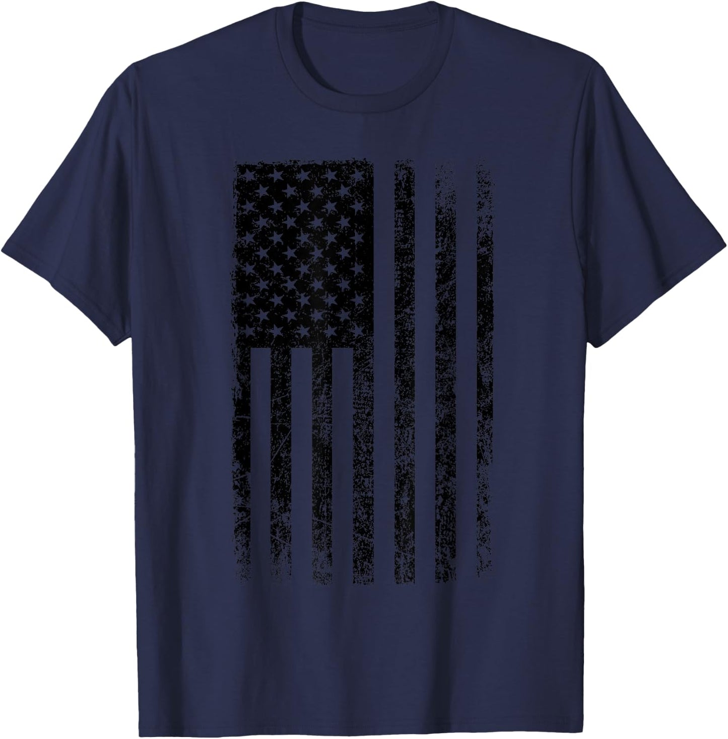 Distressed Black American Flag Worn Weathered Grunge T-Shirt - T-Shirt | Navy