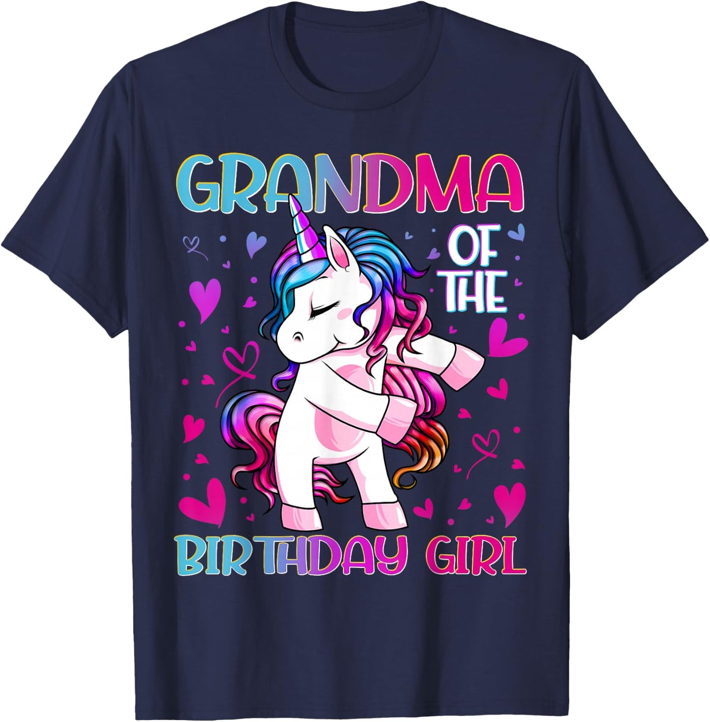 Grandma of The Birthday Girl Flossing Unicorn Grandmother T-Shirt - T-Shirt | Navy