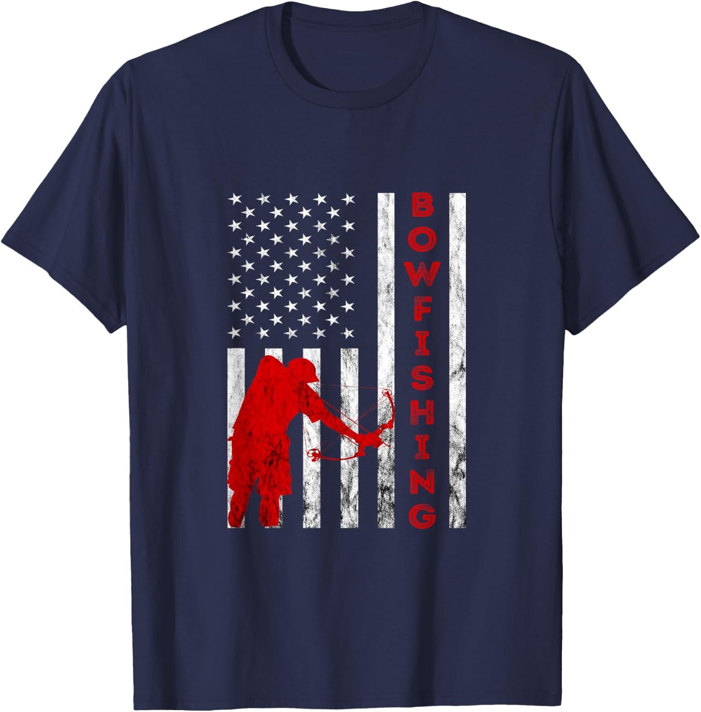 Bowfishing American Bowfisher USA Fish Bow Hunting Flag T-Shirt - T-Shirt | Navy