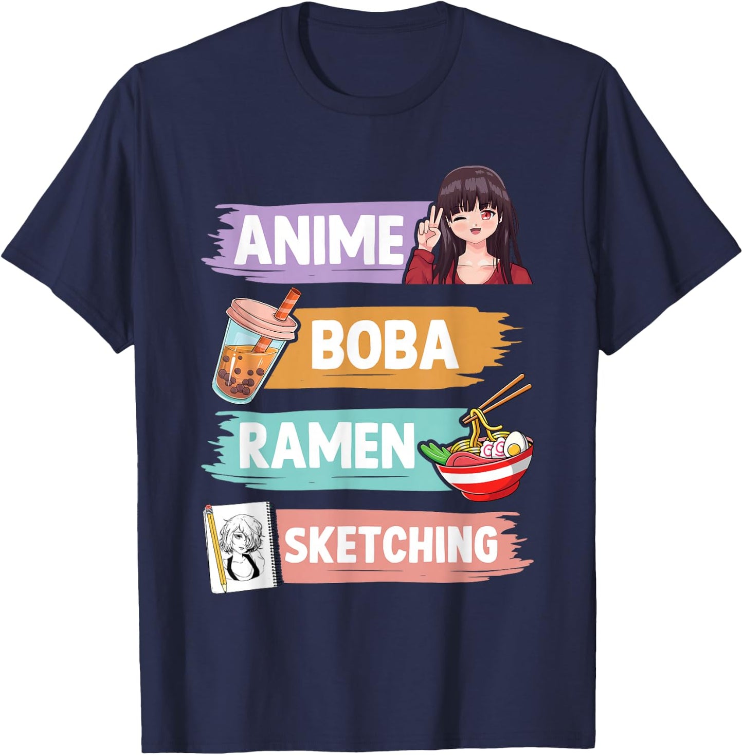 Anime Boba Ramen Sketching Otaku Kawaii Anime Girl Women T-Shirt - T-Shirt | Navy