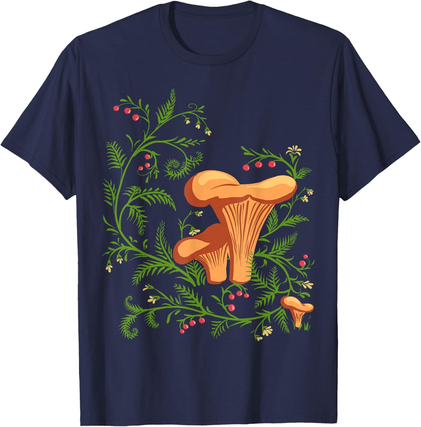 Forest Mushrooms Floral Fungi Vintage Ukrainian Vyshyvanka T-Shirt - T-Shirt | Navy