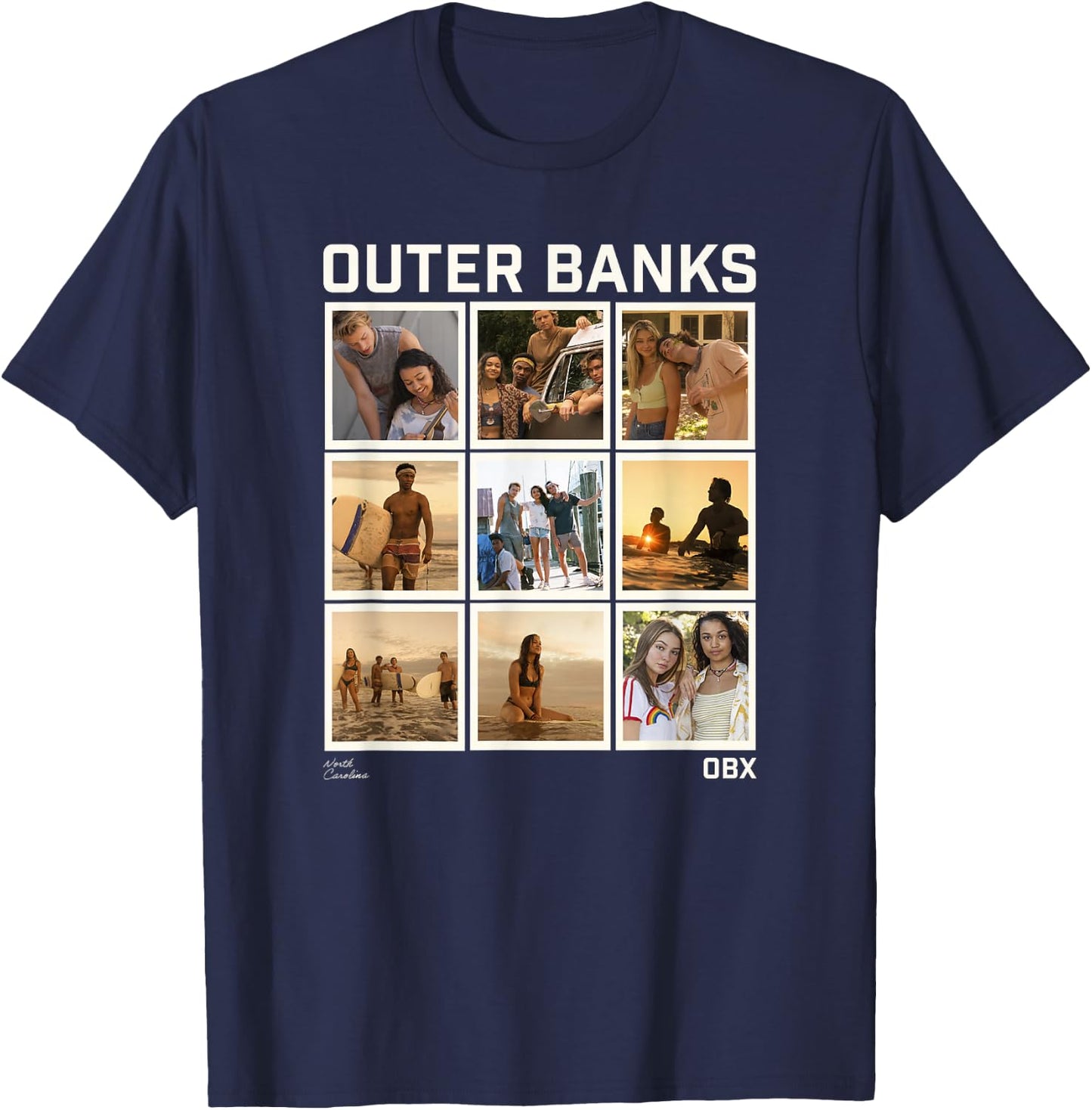 Outer Banks Group Shot Photo Panel Collage T-Shirt - T-Shirt | Navy