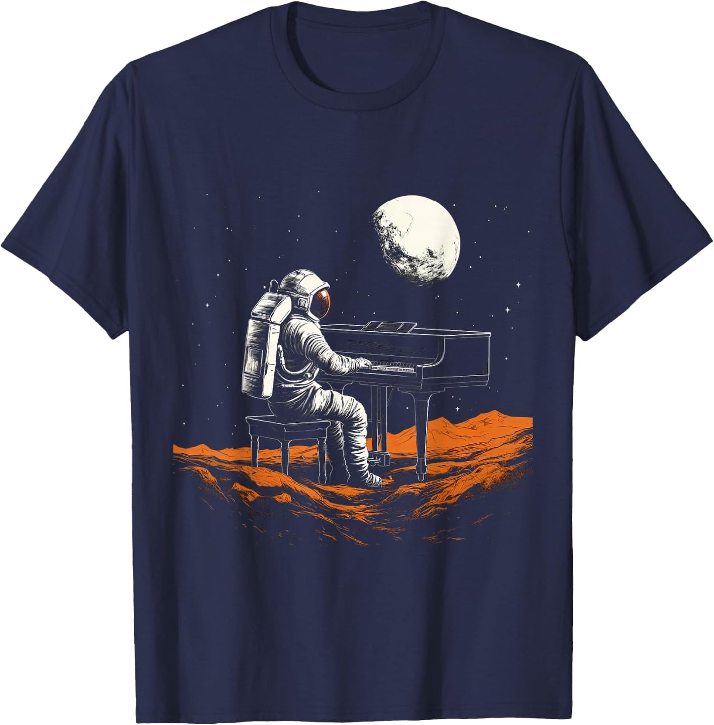 Astronaut in Space Playing Piano Musician T-Shirt - T-Shirt | Navy
