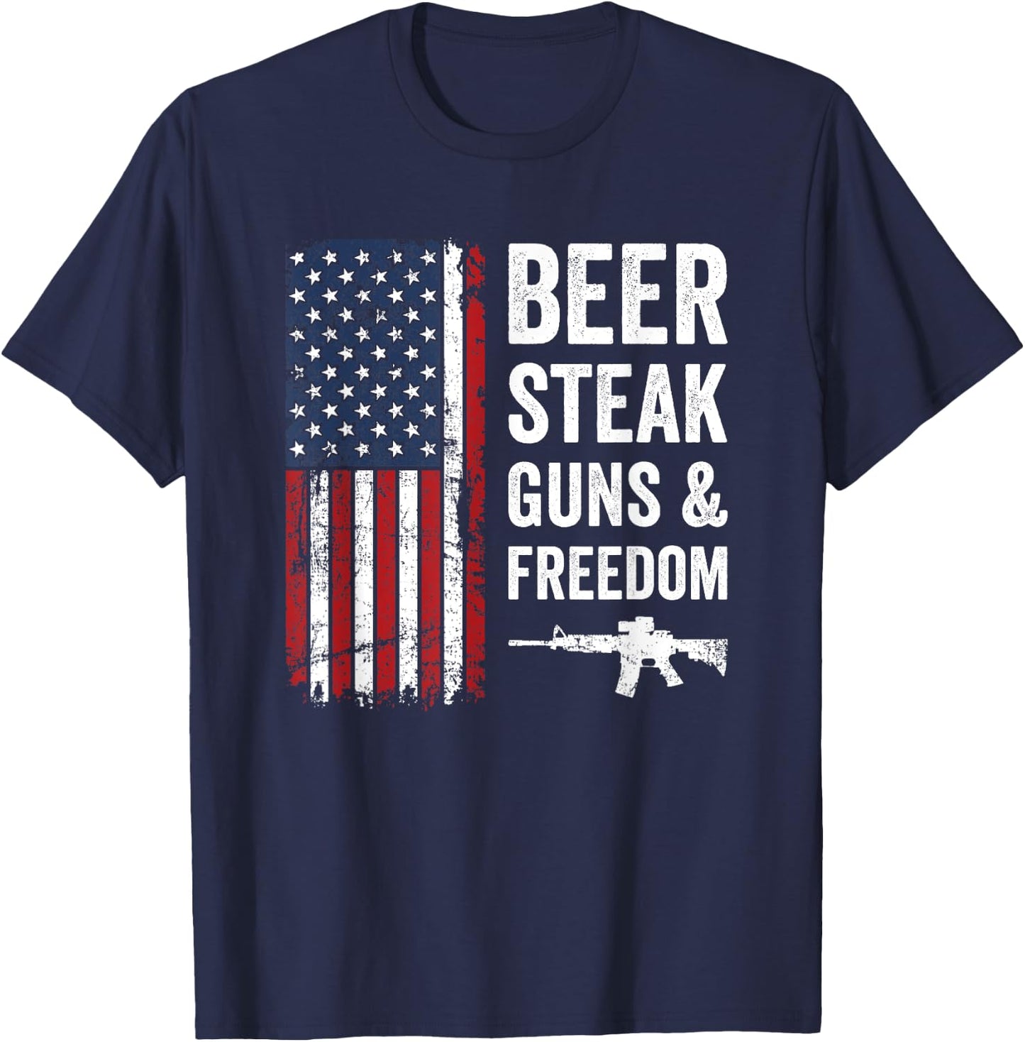 Beer Steak Guns & Freedom - USA Drinking BBQ Funny Gun T-Shirt - T-Shirt | Navy