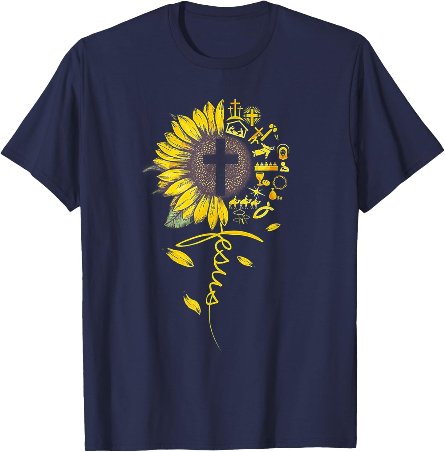 Jesus Sunflower - Funny Christian sunflowers Gift T-Shirt - T-Shirt | Navy