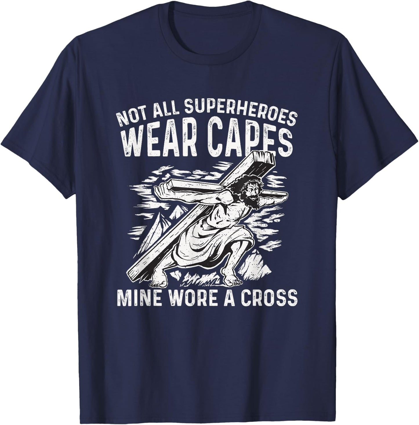 Funny Jesus Superhero Design Men Women Jesus Christ Cross T-Shirt - T-Shirt | Navy