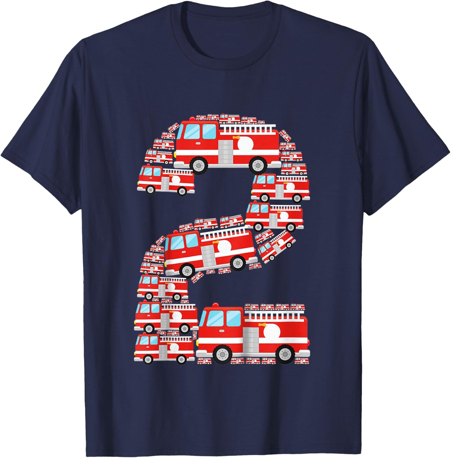 Fire Truck 2nd Birthday Boy 2 Year Old Toddler Firefighter T-Shirt - T-Shirt | Navy