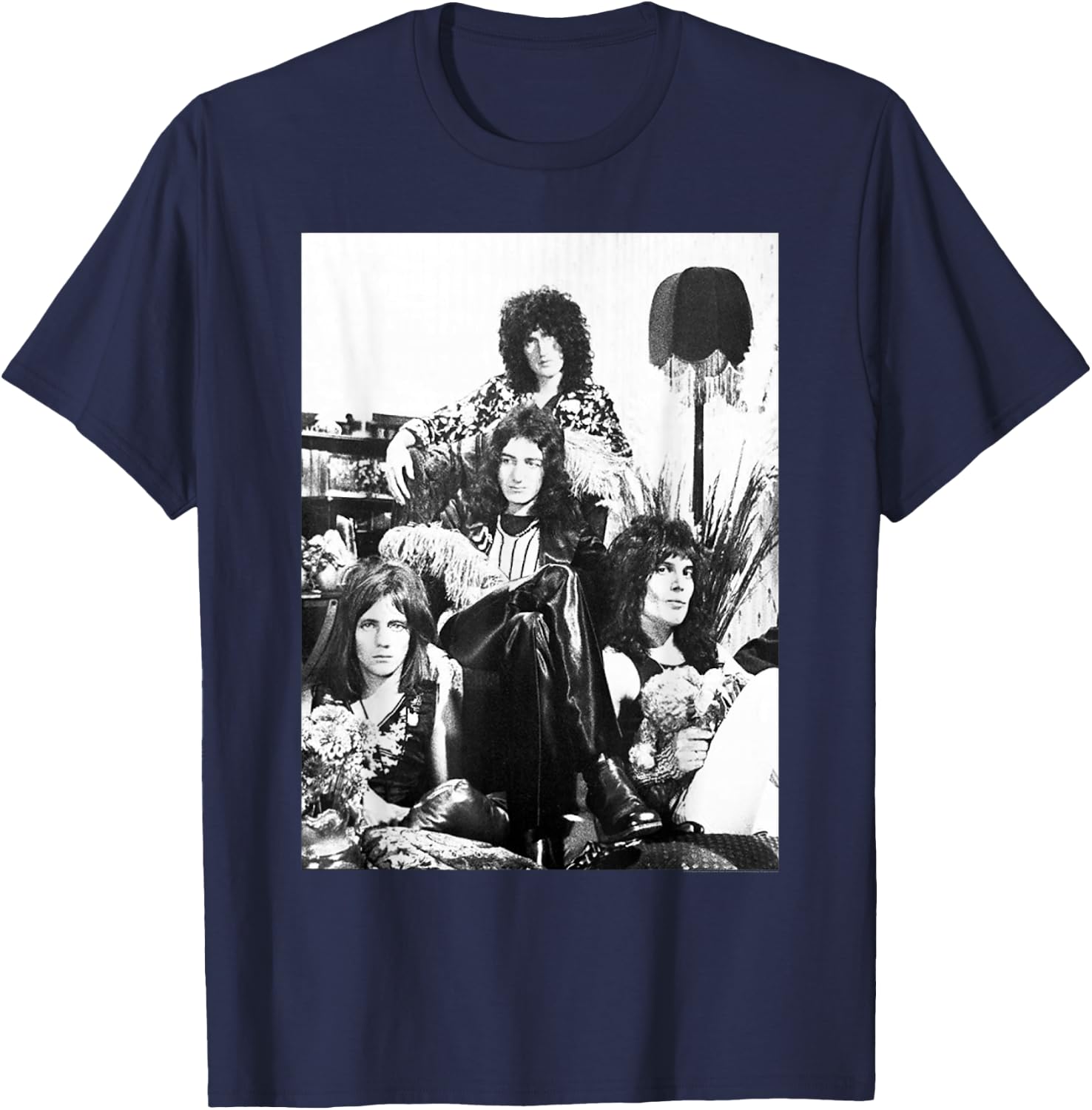 Queen Official Lampshade Promo B&W Vintage Photo T-Shirt - T-Shirt | Navy