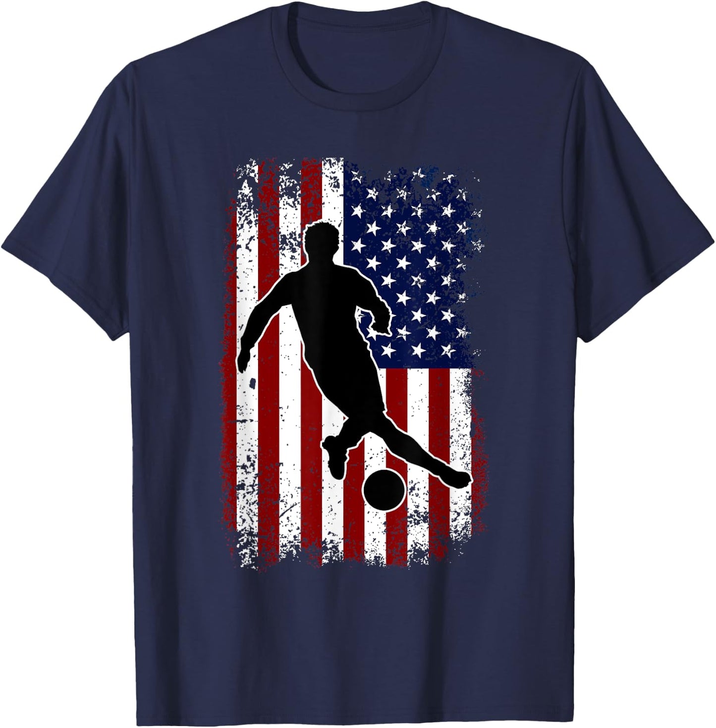 Vintage Soccer 4th of July USA American Flag Boys Men T-Shirt - T-Shirt | Navy