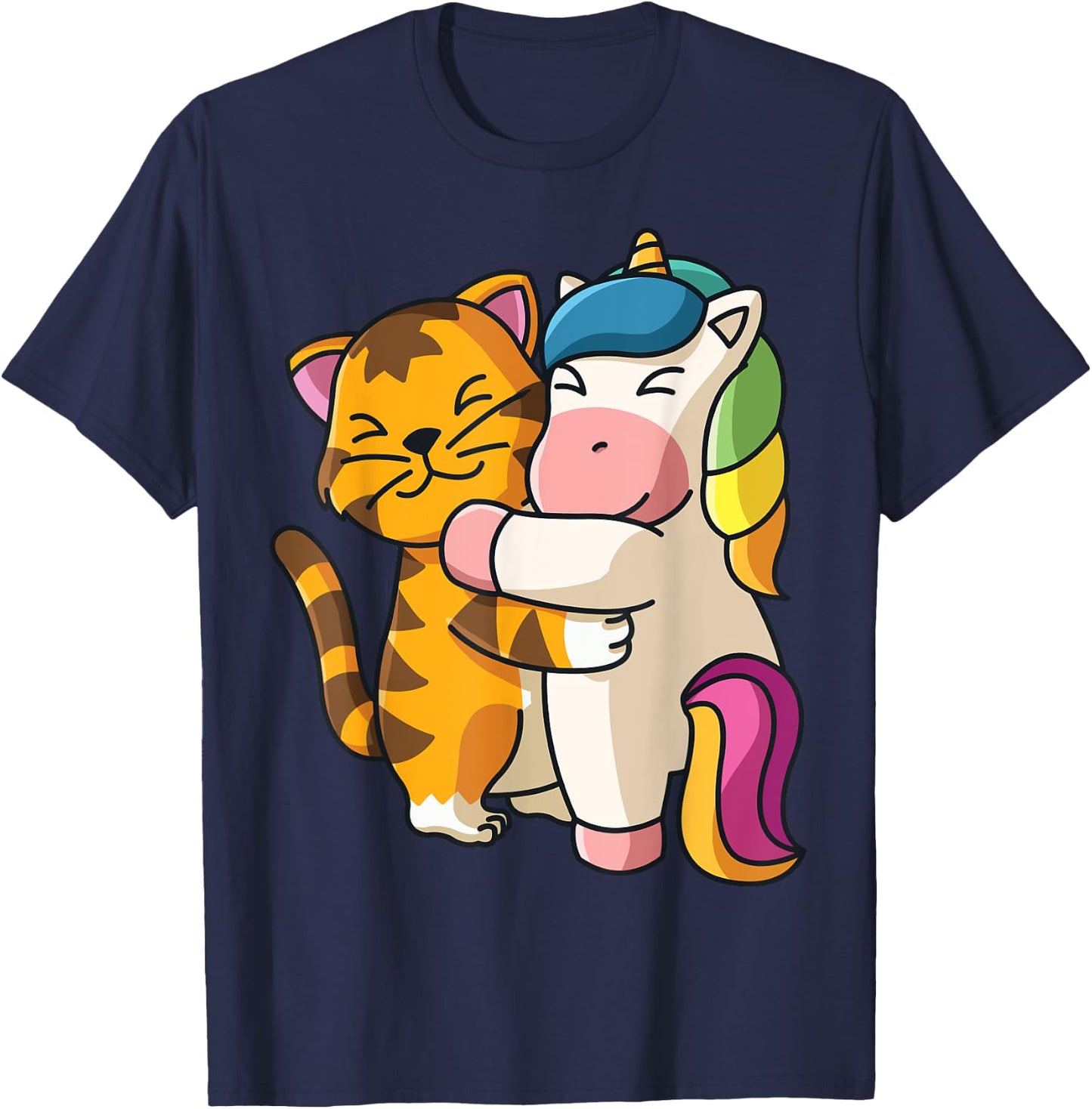 Tiger and Unicorn Cute Zoo Animals Hugging T-Shirt - T-Shirt | Navy