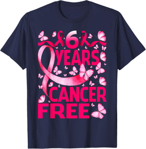 6 Years Breast Cancer Free Survivor Butterfly T-Shirt - T-Shirt | Navy