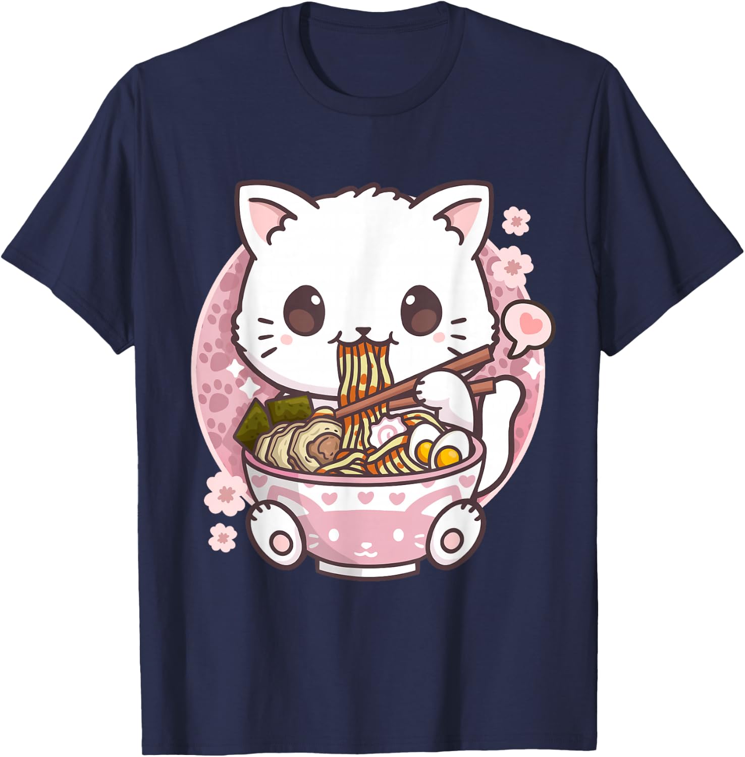 Kawaii Anime Shirts Ramen Cat Kawaii Anime Ramen Cat Cat Lovers Kawaii Neko , Black T-Shirt - T-Shirt | Navy