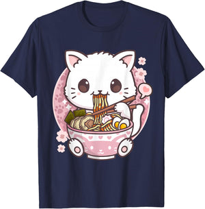 Kawaii Anime Shirts Ramen Cat Kawaii Anime Ramen Cat Cat Lovers Kawaii Neko , Black T-Shirt - T-Shirt | Navy