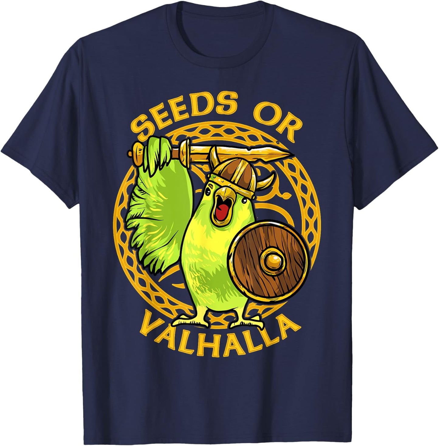 Seeds or Valhalla Viking Budgie Bird Meme Hilarious T-Shirt - T-Shirt | Navy