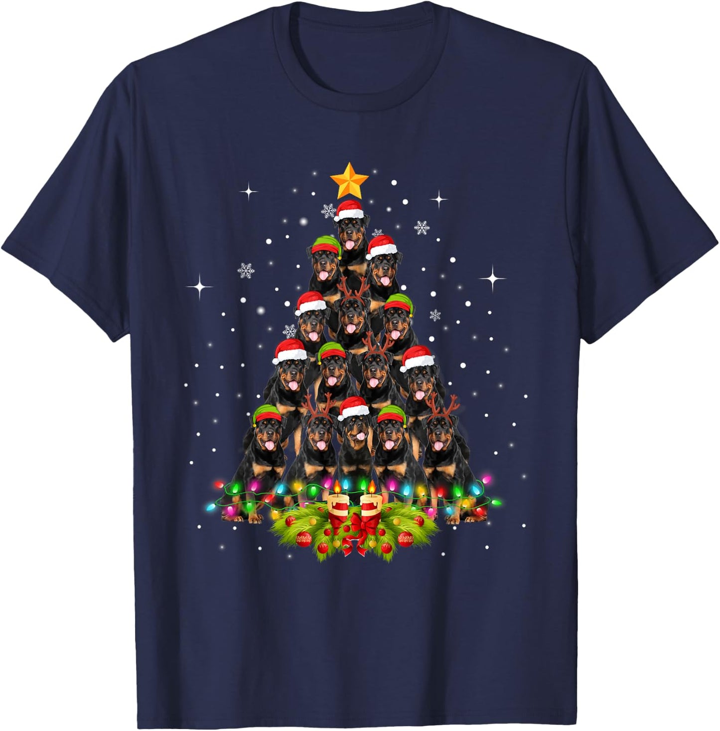Rottweiler Dogs Tree Christmas Sweater Xmas Pet Animal Dog Women Kids T-Shirt - T-Shirt | Navy