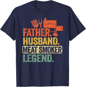 Father Husband Meat Smoker Legend Grilling Dad Meat Smoking T-Shirt - T-Shirt | Navy