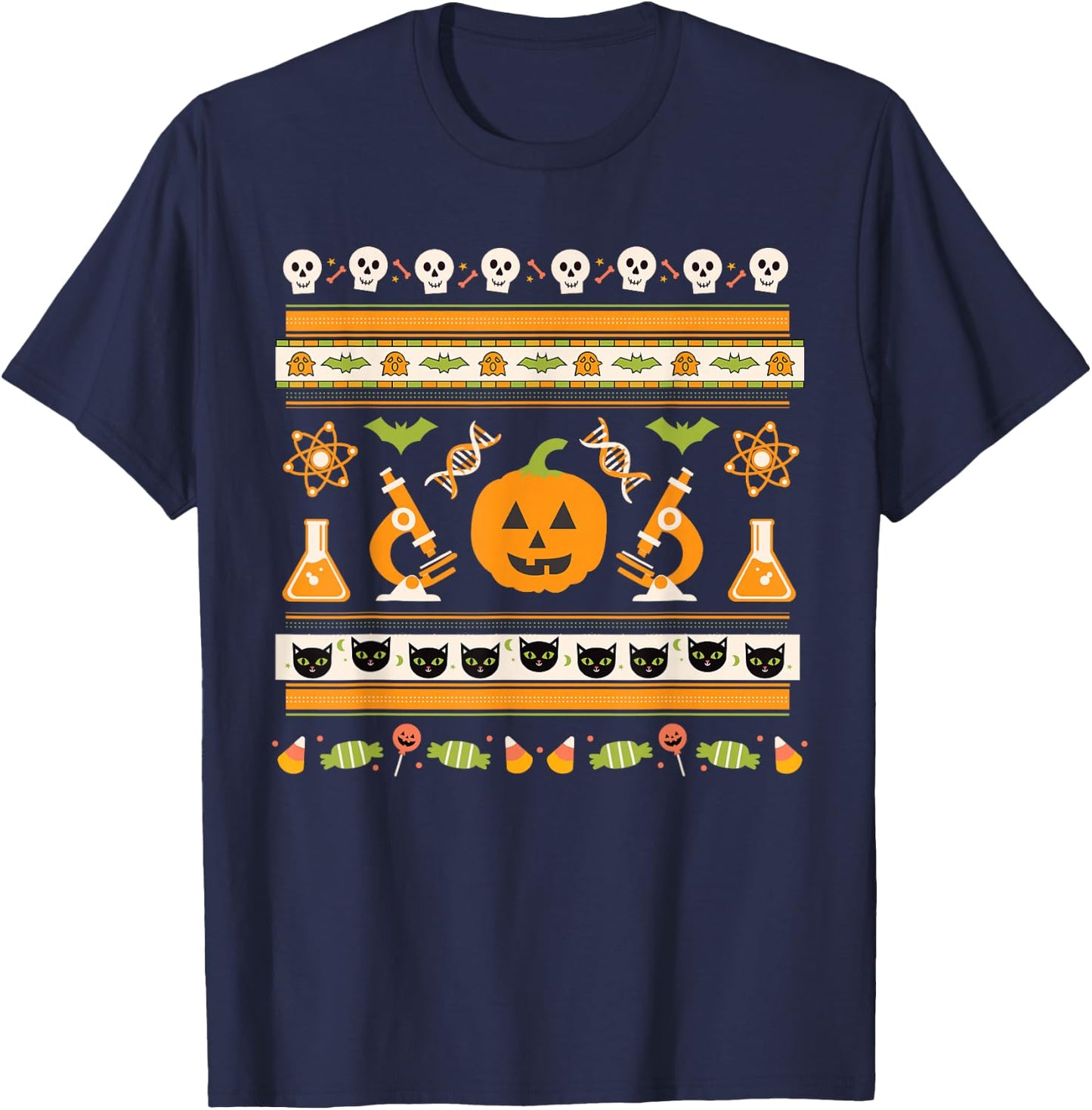 Science Laboratory Halloween Ugly Sweater - Geek, Nerd, STEM T-Shirt - T-Shirt | Navy