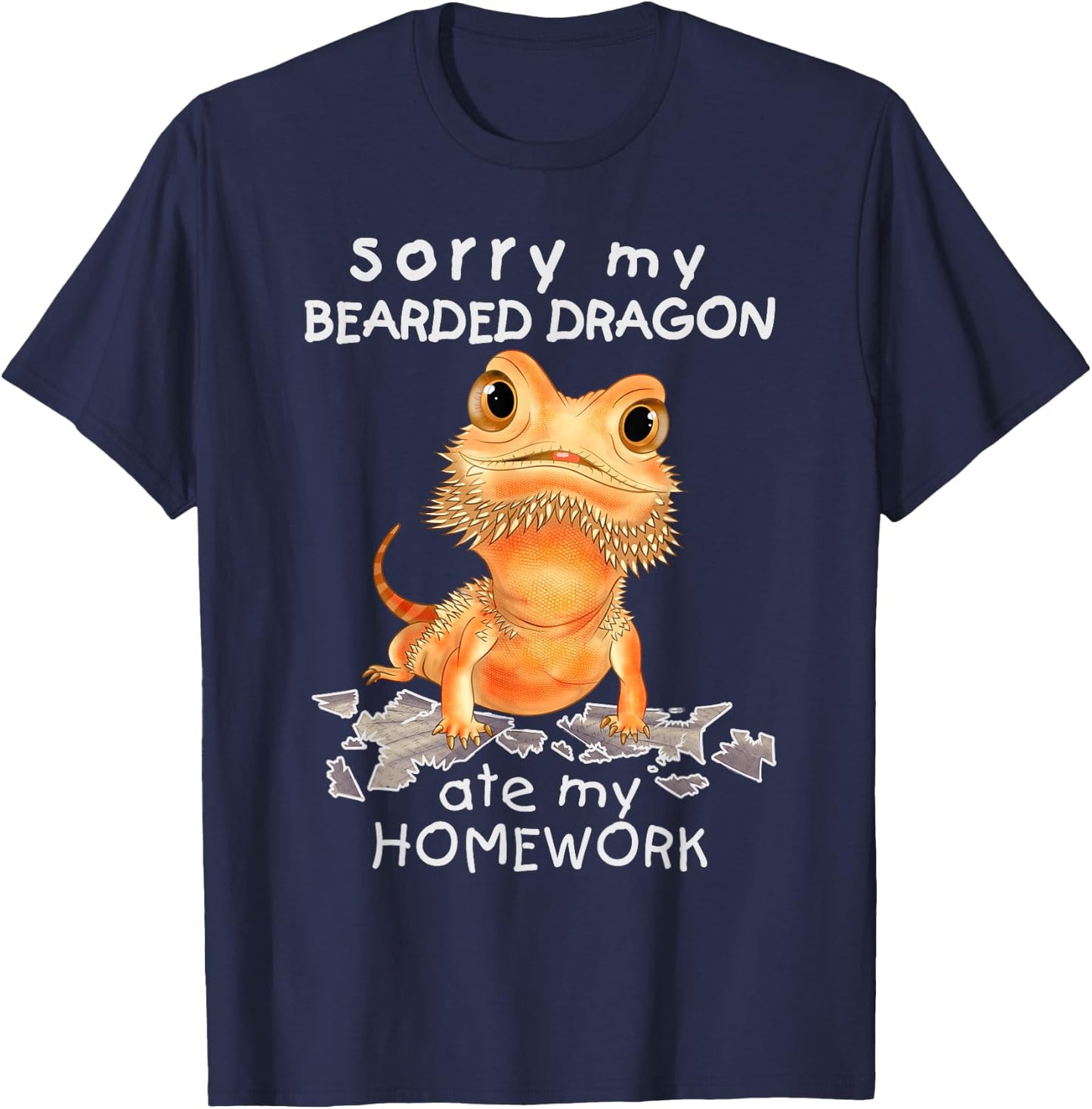 Funny Bearded Dragon Cute Lizard Beardie Ate My Homework T-Shirt - T-Shirt | Navy