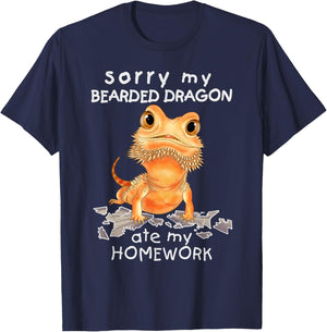 Funny Bearded Dragon Cute Lizard Beardie Ate My Homework T-Shirt - T-Shirt | Navy