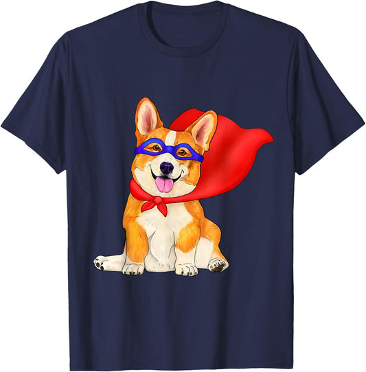 Super hero corgi - cute superhero dog in red cape Men Women Kids T-Shirt - T-Shirt | Navy